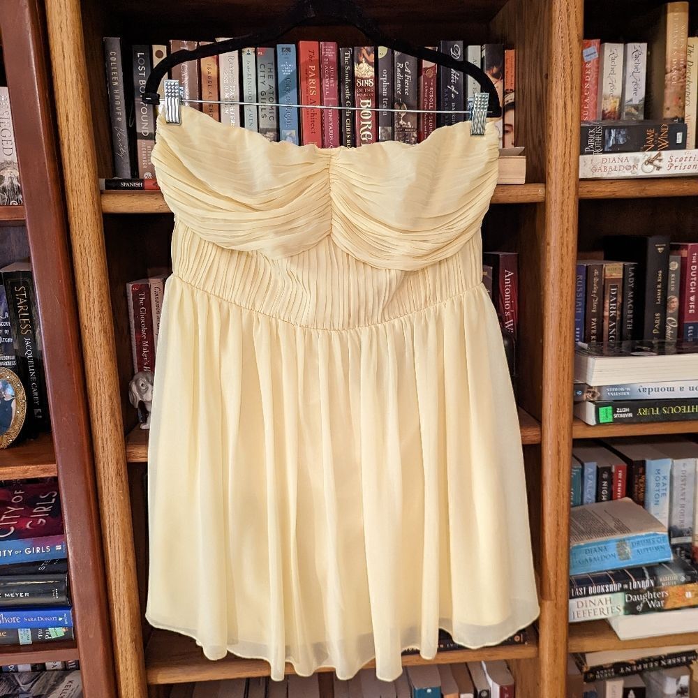 Lipsy London yellow strapless chiffon mini dress sz 12 nwt